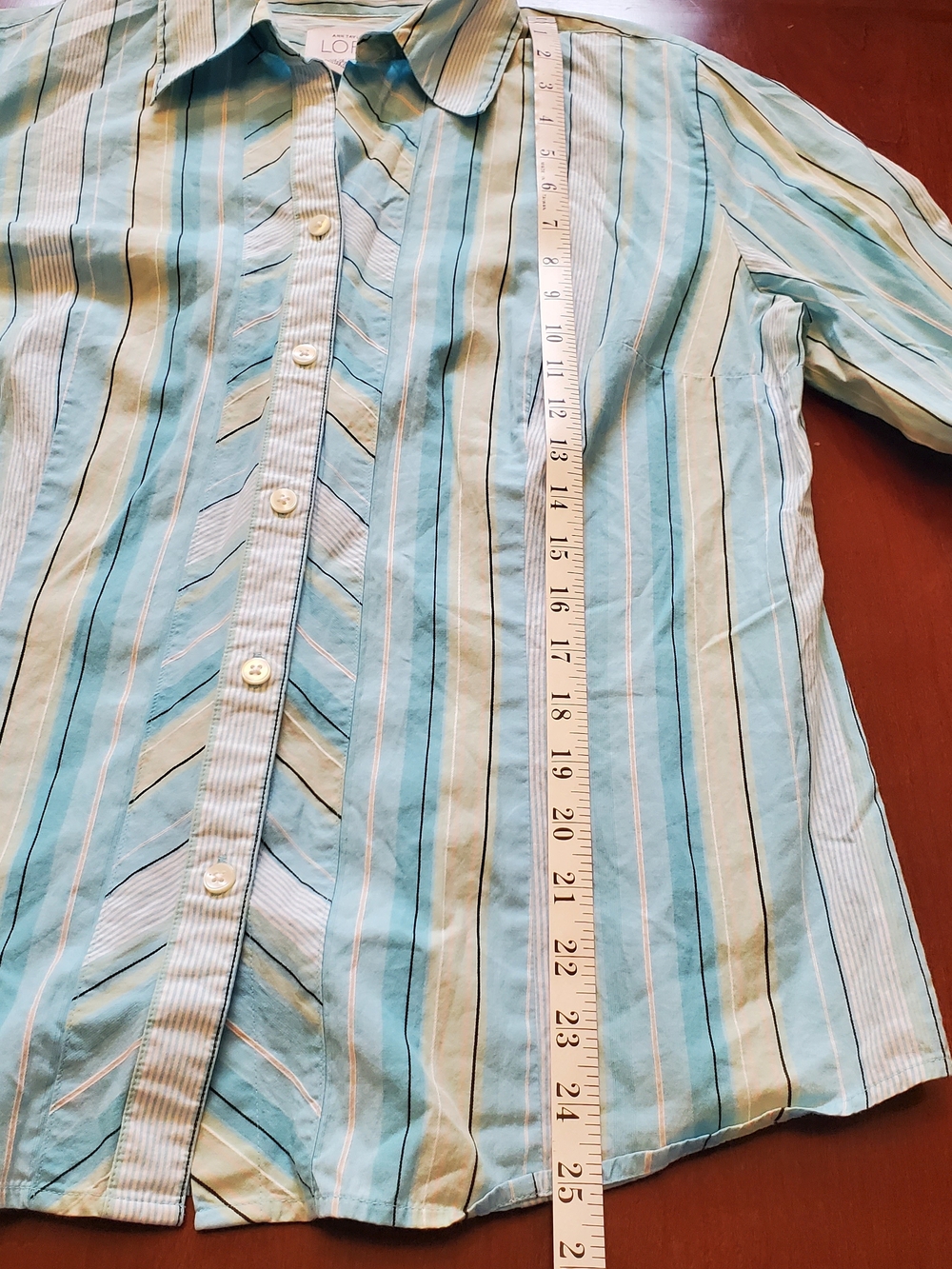 Ann Taylor LOFT 100% Cotton Blue and Aqua Striped Button-Down Shirt - Picture 8 of 8